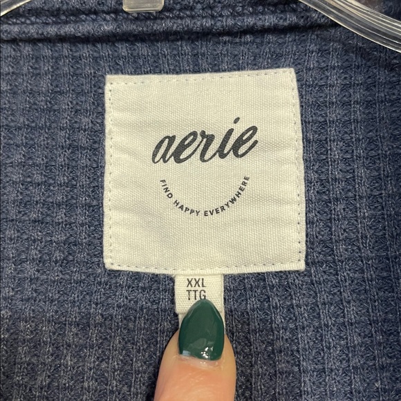 AMERICAN EAGLE WOMENS NAVY BLUE LUMBERJANE BUTTON DOWN SHIRT SHACKET WAFFLE XXL - Picture 3 of 5